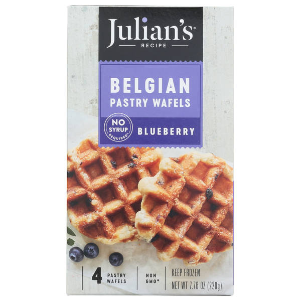 Frozen Breakfast Julian's Recipe Belgian Pastry Waffles - Blueberry, 8 / 7.76 Oz (220G) hero