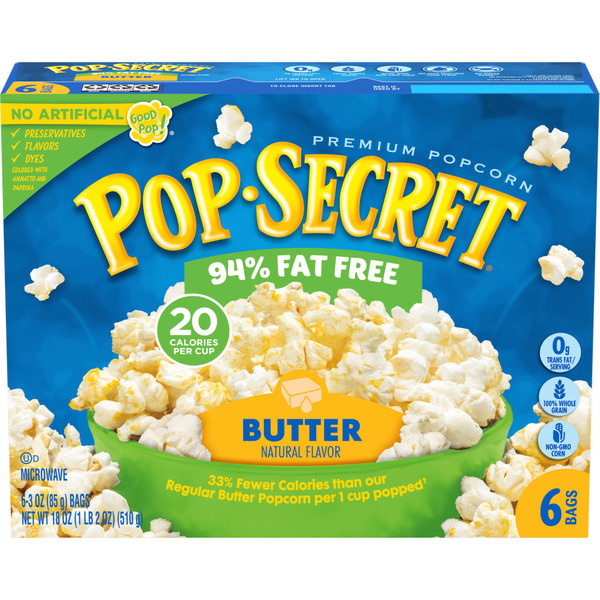 Popcorn & Jerky Pop Secret 94% Fat Free Butter Microwave Popcorn hero