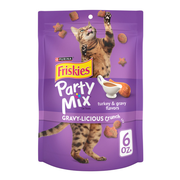 Cat Food & Care Purina Friskies Cat Treats, Party Mix Gravy-licious Crunch Turkey and Gravy Flavors hero