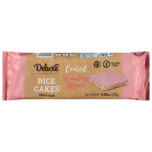 Cookies & Cakes Deluxe & Bla Bla Rice Cakes, Whole Grain, Coated with Strawberry Yogurt hero