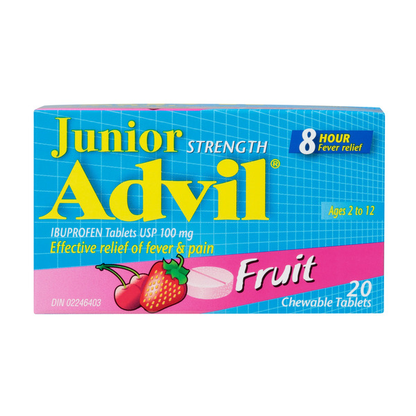 Muscles, Joints & Pain Relief Advil - Children Junior Strength Ibuprofen Tablets Usp 100 Mg Fruit 20 Chewable Tablets hero