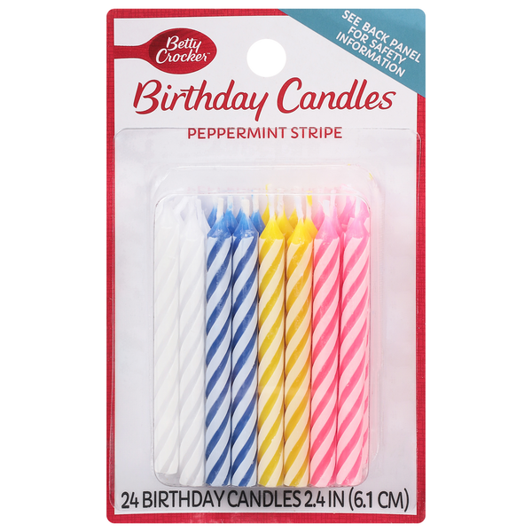 Baking Supplies & Decor Betty Crocker Birthday Candles, Peppermint Stripe, 2.4 Inch hero