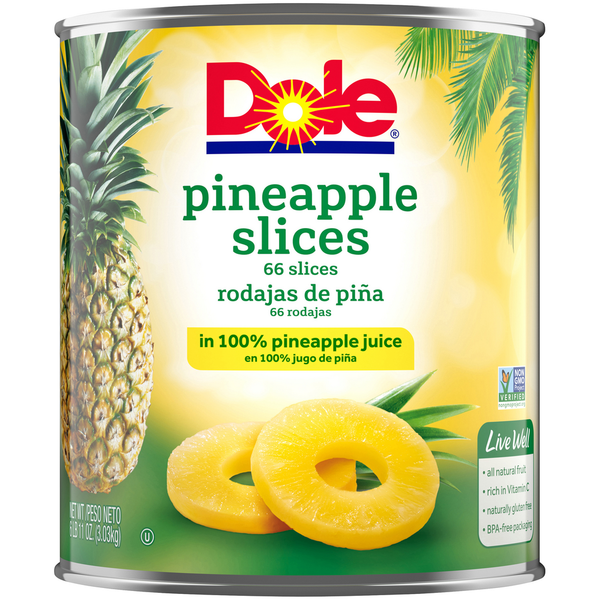 Canned Fruit & Applesauce Dole Pineapple Slices in 100% Pineapple Juice hero