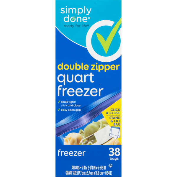 Food Storage Simply Done Freezer Bags, Double Zipper, Quart Size hero