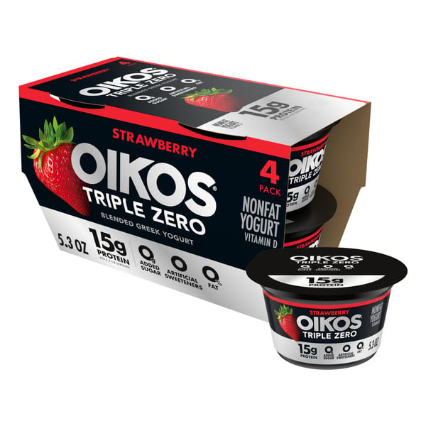 Oikos Strawberry 15g Protein, Nonfat Greek Yogurt Cups hero