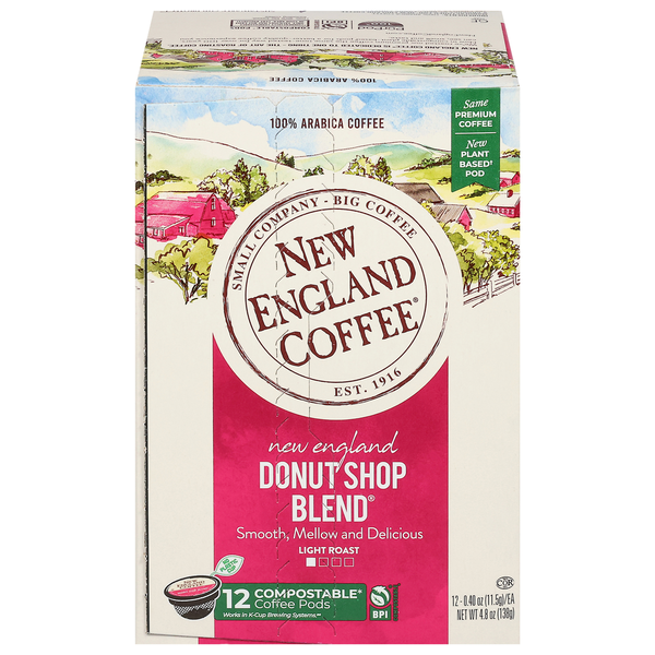 Coffee New England Coffee Coffee, 100% Arabica, Light Roast, New England Donut Shop Blend, K-Cup Pods hero