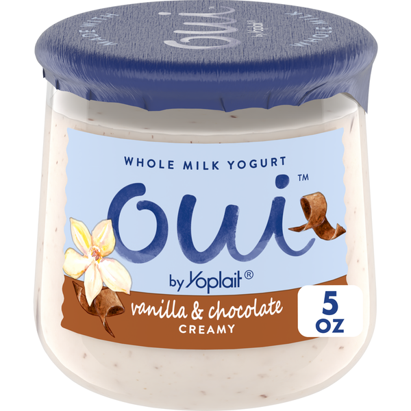 Yogurt Yoplait Oui French Style Vanilla & Chocolate Whole Milk Yogurt, Glass Yogurt Jar hero