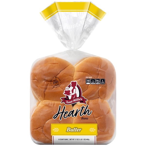 Buns & Rolls Aunt Millie's Hearth, Butter Hamburger Buns hero