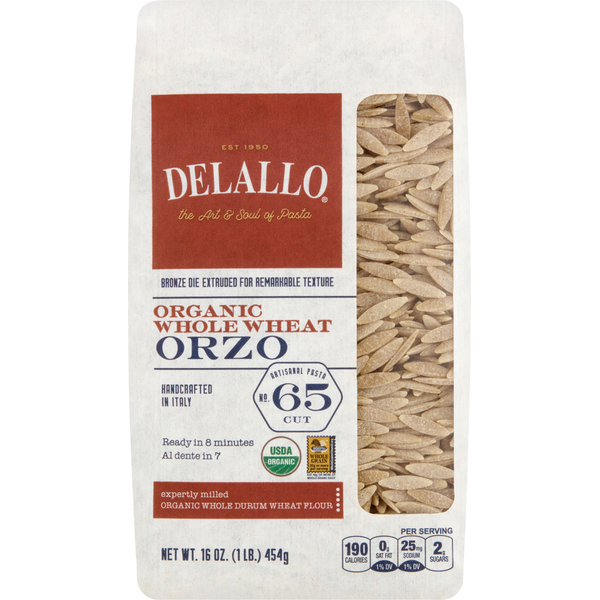 Dry Pasta DeLallo Orzo, Organic, Whole Wheat, No. 65 Cut hero