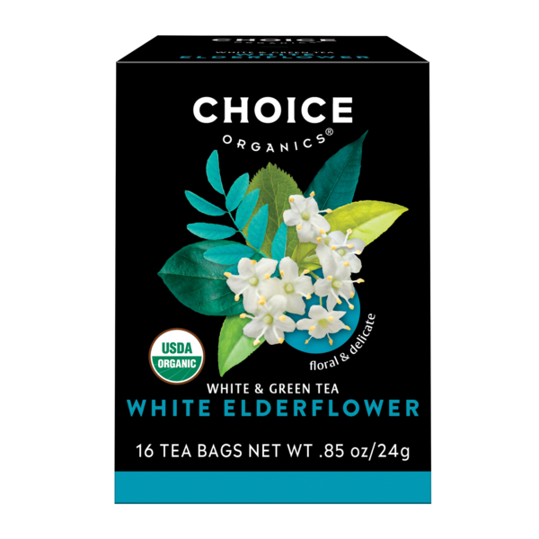 Coffee Choice Organics White & Green Tea, White Elderflower Tea, Caffeinated, Organic Tea Bags hero