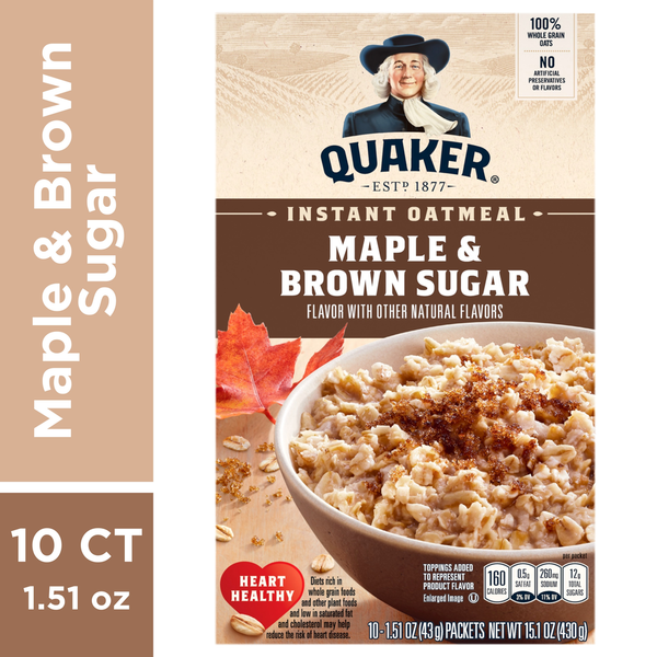 Hot Cereal & Pancake Mixes Quaker Instant Oatmeal, Maple & Brown Sugar, 10 Pack hero