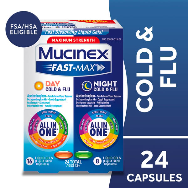 Cold, Flu & Allergy Mucinex Fast-Max Max Strength, Day Severe Cold & Night Cold & Flu Liquid Gels hero