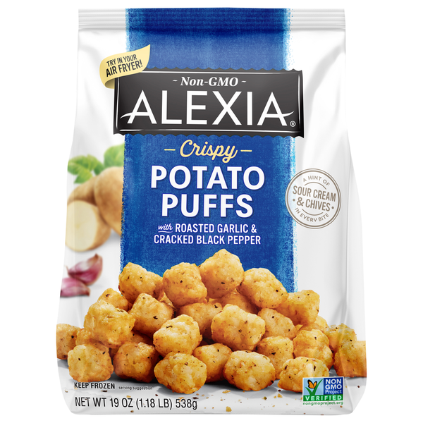 Frozen Appetizers & Sides Alexia Potato Puffs, with Roasted Garlic & Cracked Black Pepper, Crispy hero