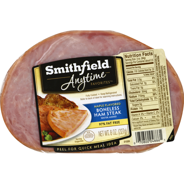 Packaged Meat Smithfield Anytime Favorites Maple Flavored Boneless Ham Steak hero