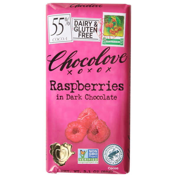 Candy & Chocolate Chocolove Dark Chocolate, Raspberries, 55% Cocoa hero