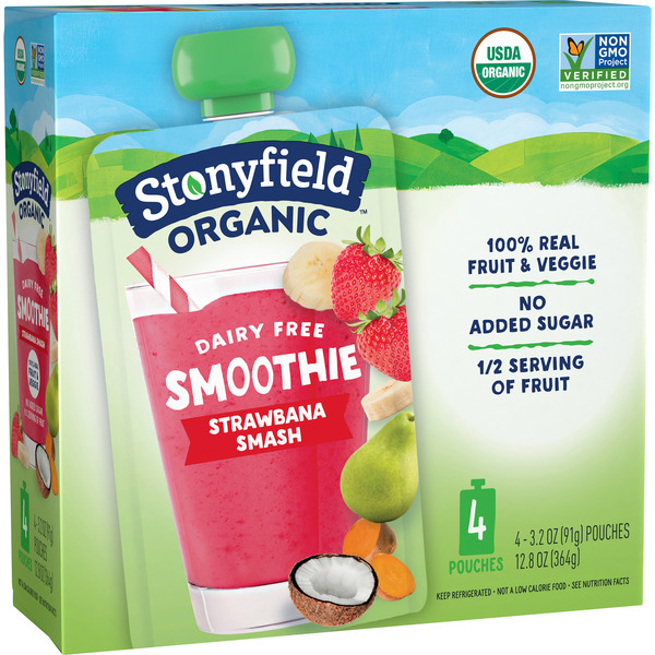 Stonyfield Organic Dairy Free Smoothie Pouches Strawbanana Smash hero