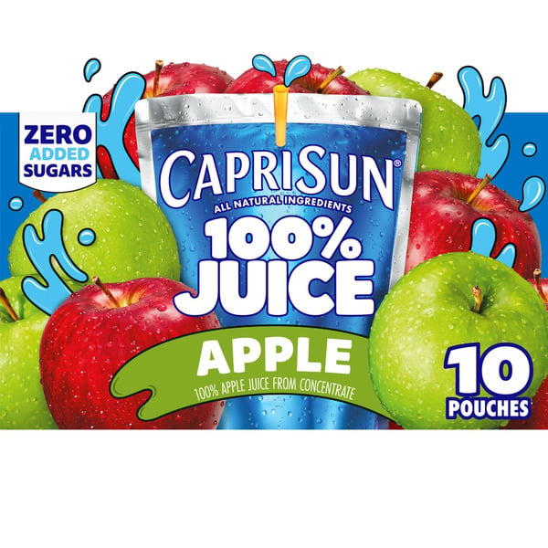 Juice & Nectars Capri Sun Naturally Flavored 100% Apple Juice Kids Drink Pouches hero