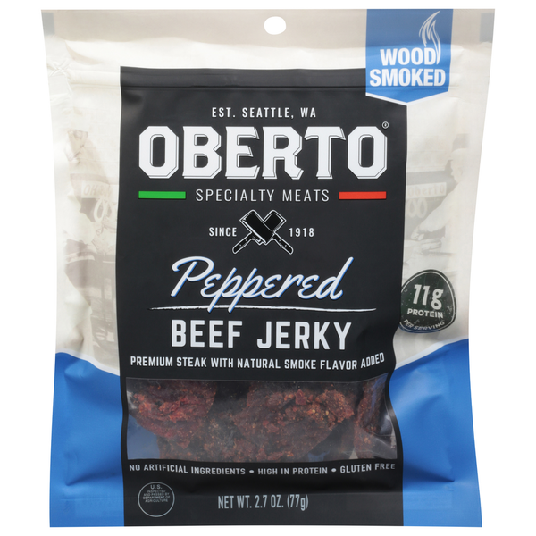 Oberto Beef Jerky, Peppered, Wood Smoked hero