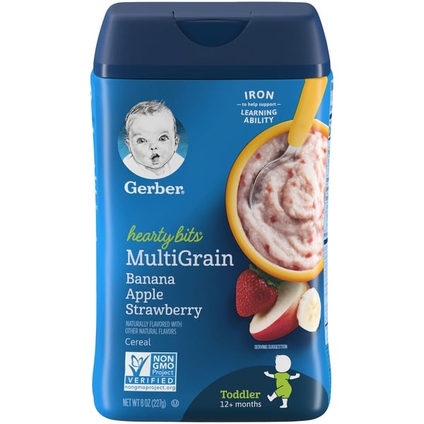 Baby Food & Formula Gerber Cereal Hearty Bits Multigrain Baby Cereal Banana Apple Strawberry Canister hero