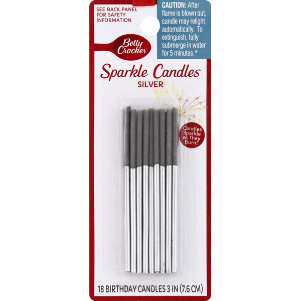 Betty Crocker Sparkle Candles, Silver, 3 In hero