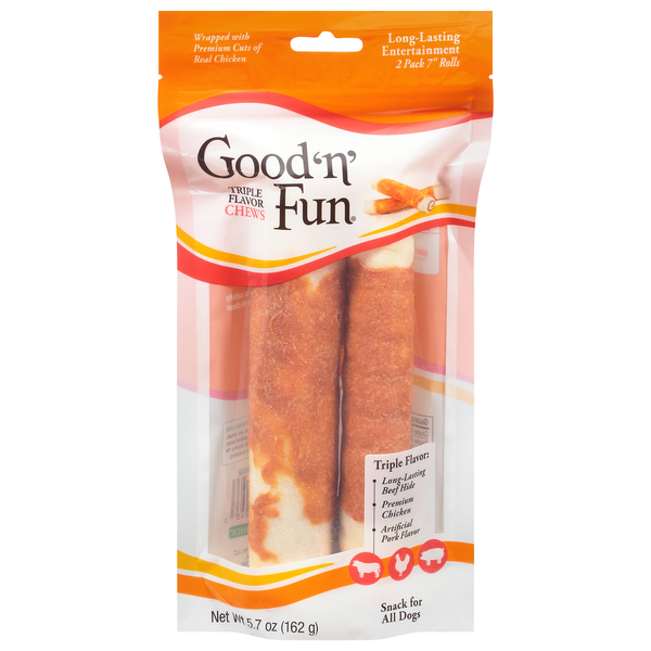 Dog Treats & Chews Good 'n' Fun Snack for All Dogs, Triple Flavor Chews, 7 Inch Rolls hero