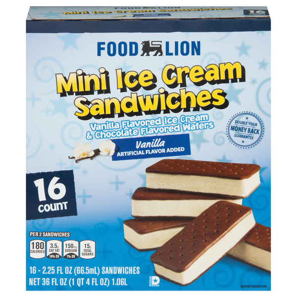 Ice Cream, Novelties & Ice Food Lion Mini ice Cream Sandwiches Vanilla 16ct hero