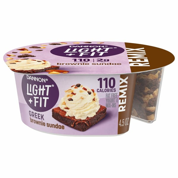 Yogurt Dannon Light + Fit Brownie Sundae Vanilla Nonfat Greek Yogurt Cups with Mix-Ins hero