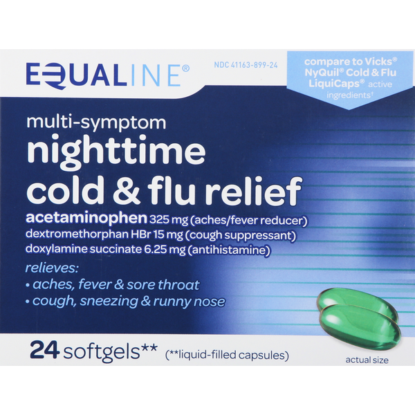 Cold, Flu & Allergy Equaline Cold & Flu Relief, Multi-Symptom, Nighttime, Softgels hero