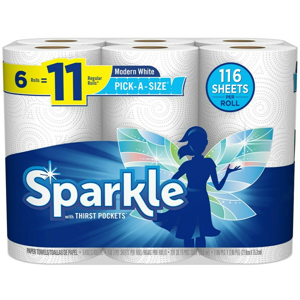 Paper Goods Sparkle Pick-A-Size Paper Towels, 6 Rolls, 2-Ply, Modern White hero