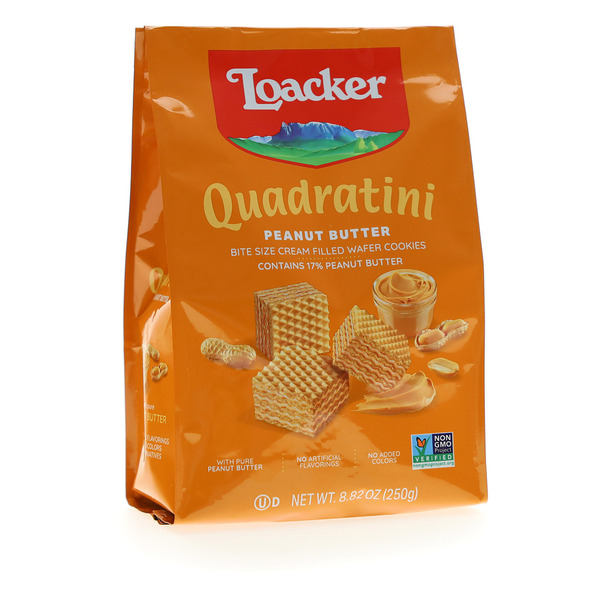 Biscotti, Cookies & Cakes Loacker Quadratini Peanut Butter, NON-GMO Bite-size Wafer Cookie hero