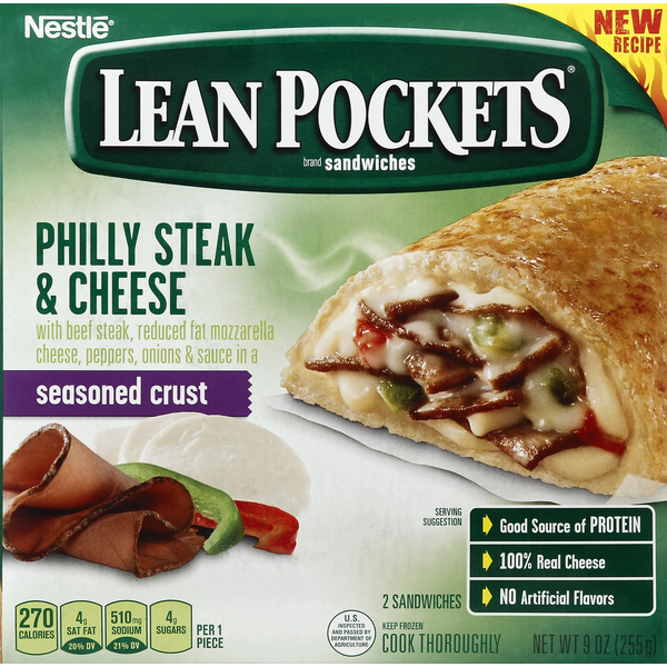 Frozen Meals Nestlé Lean Pockets Philly Steak and Cheese Frozen Sandwiches hero