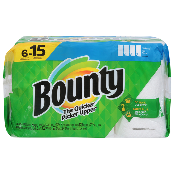 Paper Goods Bounty Paper Towels, Double Plus Rolls, Select-A-Size, 2-Ply hero