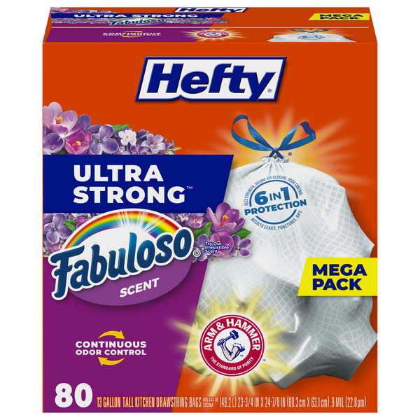 Trash Bags & Liners Hefty Tall Kitchen Bags, Drawstring, Fabuloso Scent, 13 Gallon, Mega Pack hero