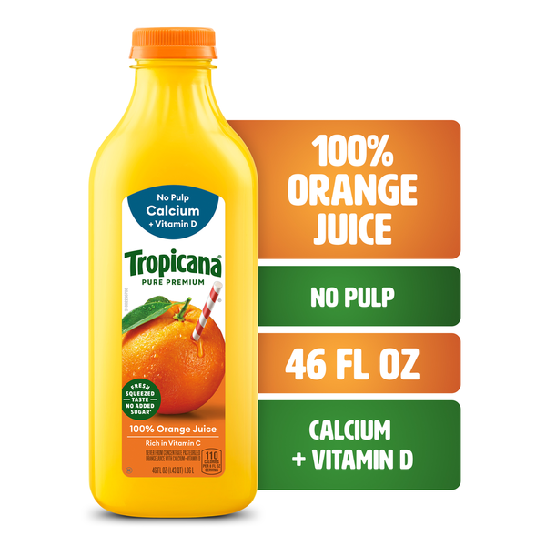 Tropicana Pure Premium 100% Orange Juice, No Pulp, Calcium and Vitamin D hero