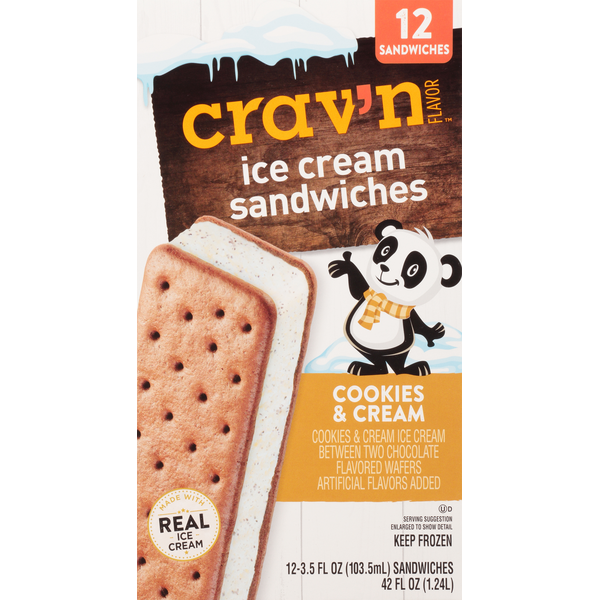 Ice Cream & Ice Crav'n Flavor Ice Cream Sandwiches, Cookies & Cream hero