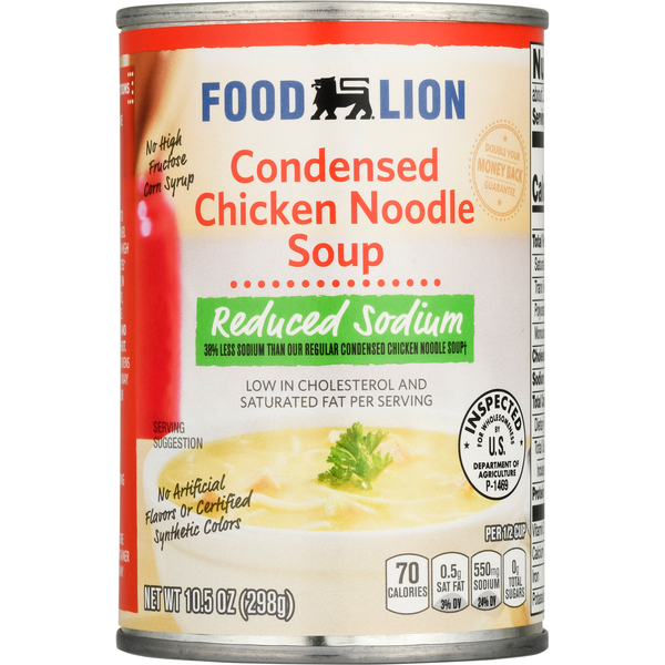 Soup, Broth & Bouillon Food Lion Soup, Reduced Sodium, Chicken Noodle, Condensed hero