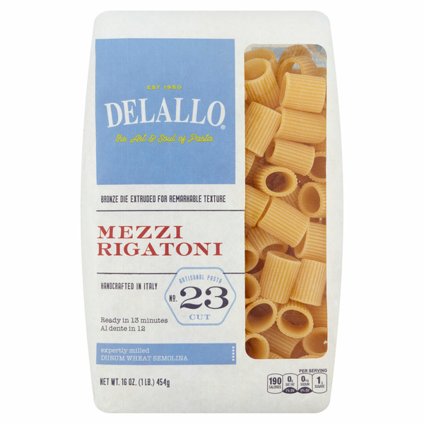 Dry Pasta DeLallo Mezzi Rigatoni, No. 23 hero