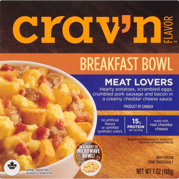 Frozen Meals Crav'n Flavor Breakfast Bowl, Meat Lovers hero