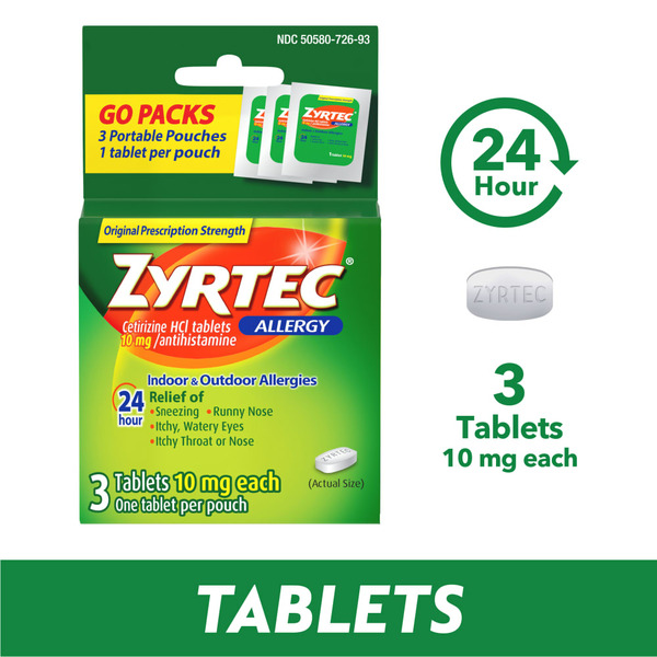 Cold, Flu & Allergy ZYRTEC 24 Hour Allergy Relief Tablets, Cetirizine Hcl, hero