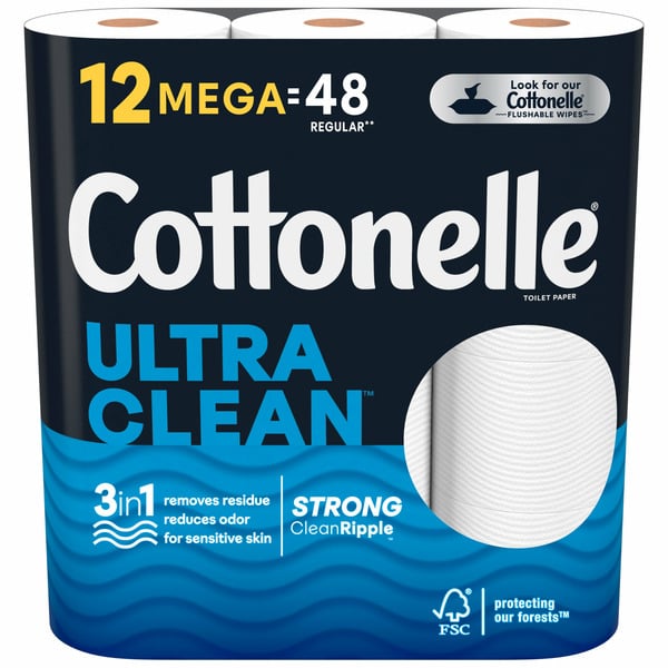 Paper Goods Cottonelle Ultra Clean Toilet Paper, Strong Toilet Tissue, Mega Rolls hero