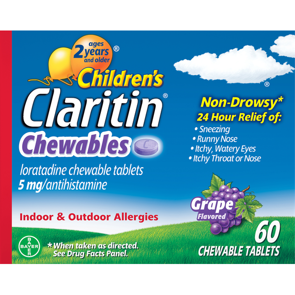 Claritin Antihistamine, 5 mg, Chewable Tablets, Grape Flavored hero