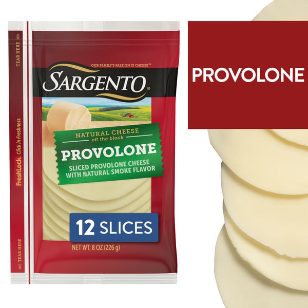 Holiday Items Sargento Sliced Provolone Natural Cheese with Natural Smoke Flavor hero