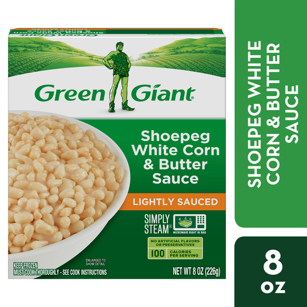 Green Giant Simply Steam Shoepeg White Corn & Butter Sauce, Lightly Sauced Frozen Vegetables hero