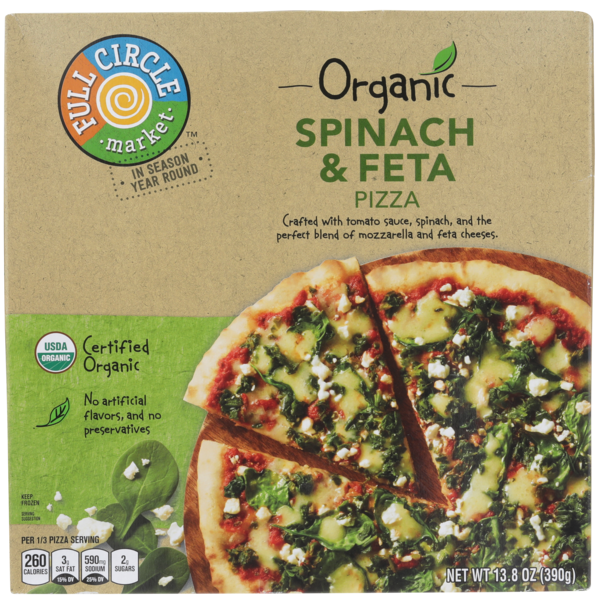 Frozen Pizza Full Circle Spinach & Feta Pizza Crafted With Tomato Sauce, Spinach, And The Perfect Blend Of Mozzarella And Feta Cheeses hero