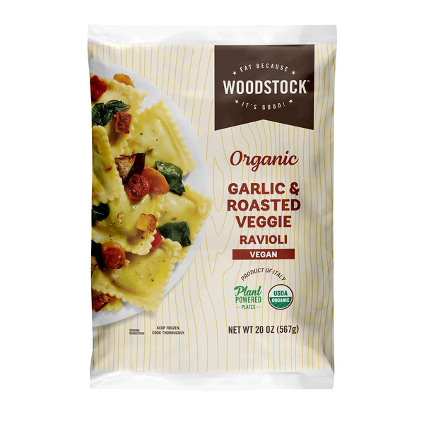 Frozen Meals WOODSTOCK Organic Garlic & Roasted Veggie Ravioli hero