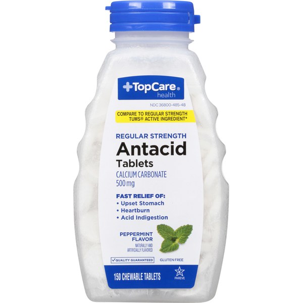 Vitamins & Supplements TopCare Antacid, Regular Strength, 500 mg, Tablets, Peppermint Flavor hero