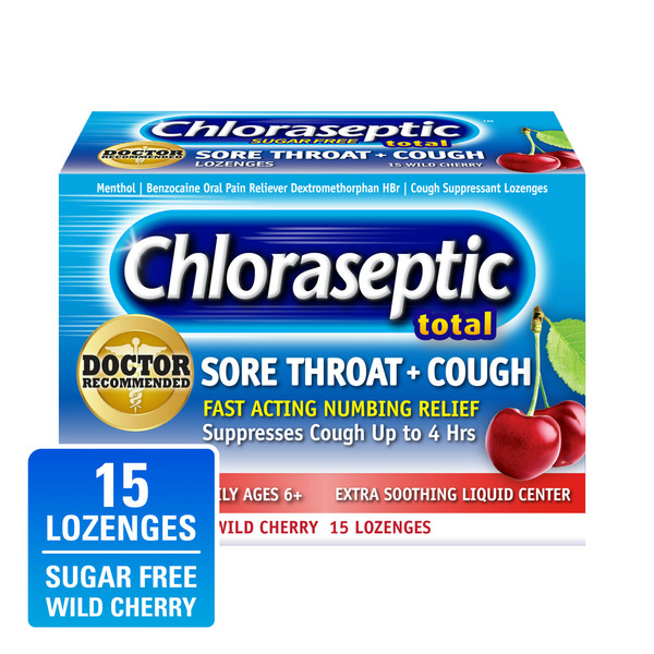 Cold, Flu & Allergy Chloraseptic Sore Throat + Cough Lozenges  Sugar-Free Wild Cherry hero