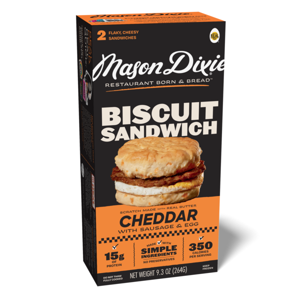 Frozen Breakfast Mason Dixie Cheddar Biscuit Sandwiches With Sausage & Egg hero