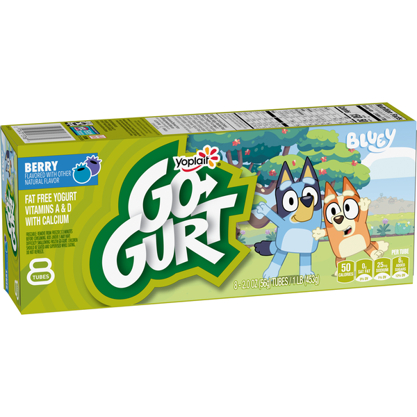 Yogurt Yoplait Go-GURT Bluey Berry Kids Fat Free Yogurt Snack Tubes hero