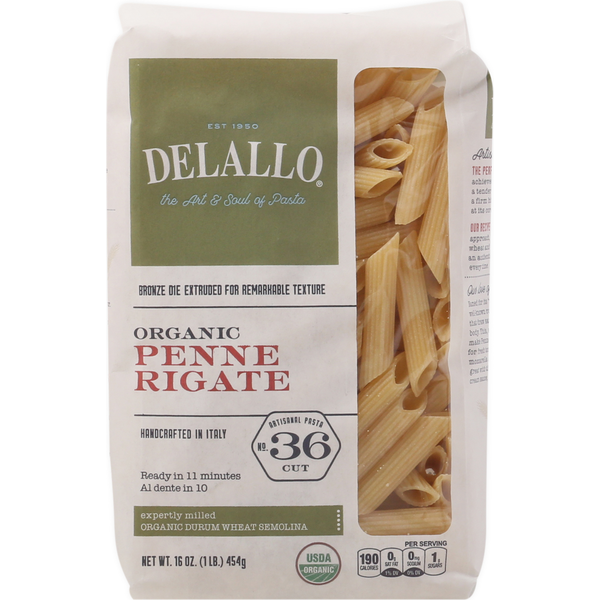 Dry Pasta DeLallo Penne Rigate, Organic, No. 36 Cut hero